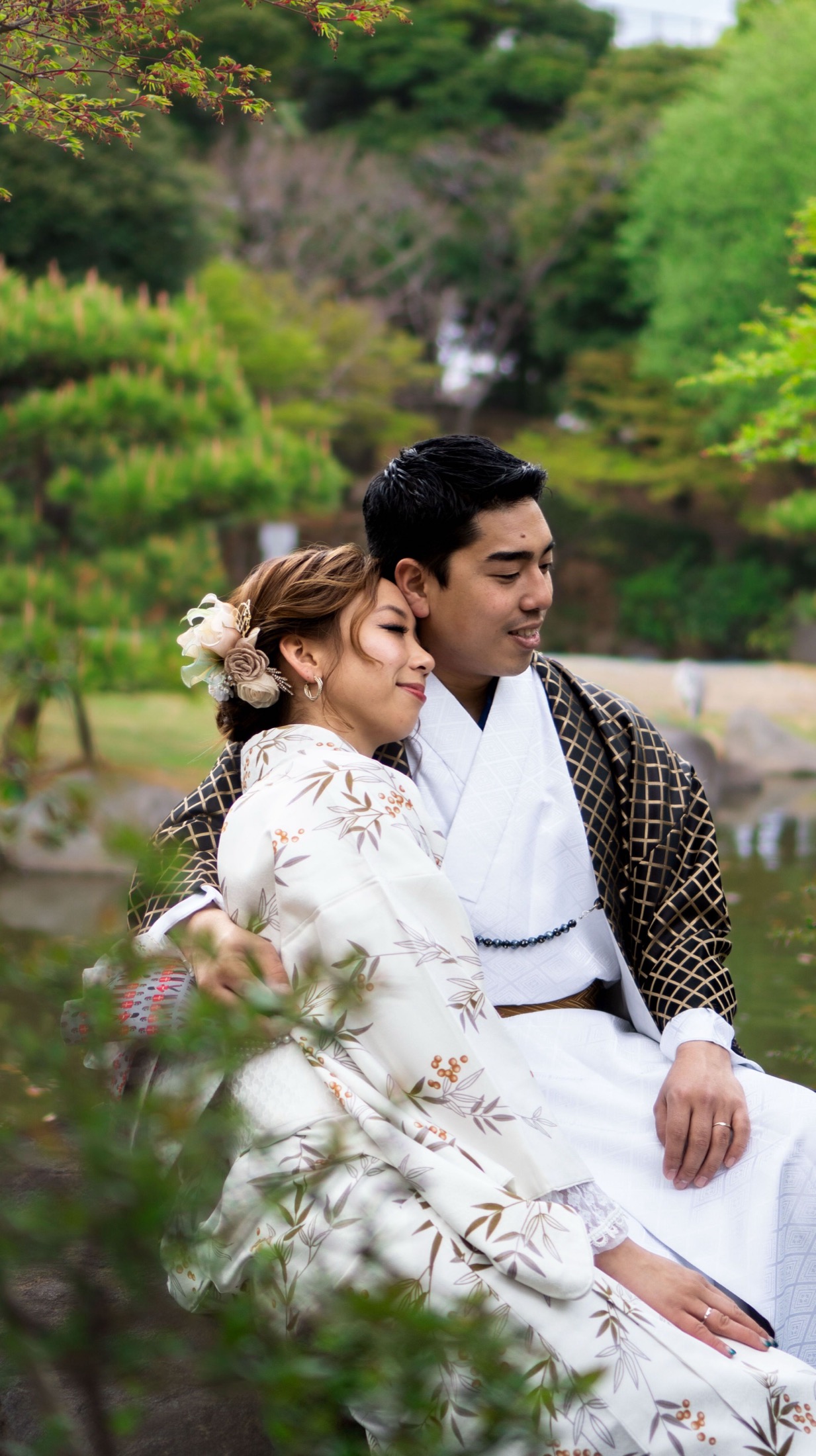 Pre-wedding couple in traditional kimono